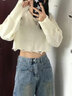 咚憬破洞短款毛邊長(cháng)袖毛衣女秋冬2025新款設計感小眾寬松外穿針織上衣 杏色 均碼 曬單實(shí)拍圖