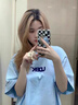 芭芙達妮少年感學(xué)生運動(dòng)套裝女2025夏新款寬松韓版短袖短褲休閑百搭兩件套 藍色上衣+白色短褲 L 【建議96-110斤】 曬單實(shí)拍圖