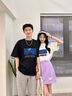 一寸相思情侶裝夏季短袖t恤男套裝新款潮流寬松一男一女學(xué)生百搭高中班服 女白+男白 女M+男L 曬單實(shí)拍圖