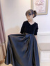 衣諾坊女童裙子 演出禮服裙 輕奢兒童鋼琴表演演奏小主持人演出服 黑色 140 （建議體重60-70斤） 曬單實拍圖
