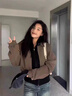 DGOV早秋外套女2025新款棕色短款?yuàn)A克上衣初秋美拉德穿搭慵懶風(fēng)棒球服 棕色外套zt S 【80-95斤】 曬單實(shí)拍圖
