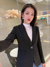簡蜓夾棉黑色小西裝外套女冬季加厚新款保暖氣質職業(yè)裝套裝西服正裝秋 夾棉-單件黑色西裝 M （建議：90-100斤） 曬單實拍圖