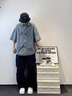 POUM牛仔短袖襯衫男夏季新款青七分袖工裝外套寬松休閑襯衣潮流男上衣 ZYHFS-C20淺藍色 XL 曬單實(shí)拍圖