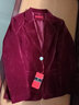 皮爾卡丹（pierre cardin）金絲絨西裝2023秋裝新款天鵝絨長(cháng)袖西服韓版修身絲絨小西裝外套女 酒紅色 現貨 XL 【112-118斤】 曬單實(shí)拍圖