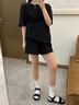 JNBY/江南布衣春夏T恤女純棉假兩件簡(jiǎn)約寬松休閑短袖5O5114410 001/本黑 XS 曬單實(shí)拍圖