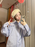 lagogo簡(jiǎn)約藍(lán)白格紋襯衫女拉谷谷2025年春季新款落肩寬松上衣外套 混色 M 曬單實(shí)拍圖