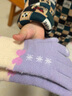 朵菲貓兒童手套 秋冬3-8歲小孩可愛保暖防護(hù)女童男童毛線寶寶針織五指套 紫色蝴蝶結(jié) 曬單實(shí)拍圖
