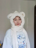 溪谷幽幽小熊帽子圍巾口罩一體手套女冬季冬天毛絨連帽圍脖可愛(ài)保暖三件套 白色【M耳+手套熊】 成人款 曬單實(shí)拍圖