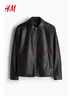 H&M男裝夾克秋季人造革皮衣機車(chē)有領(lǐng)拉鏈長(cháng)袖廓形機車(chē)夾克1225209 黑色001 S 170/92 曬單實(shí)拍圖