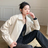 凱撒;KAISER皮衣女真皮小香風(fēng)甜美可人單皮外套春秋短款氣質(zhì)名媛女裝 白色 L 曬單實(shí)拍圖