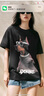 太平鳥(niǎo)女裝狗狗印花T恤女短袖夏oversize寬松潮時(shí)尚 黑色 M 曬單實(shí)拍圖