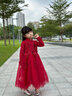 小咔衣濃女童紅色主持人禮服裙花童婚紗兒童長(cháng)袖生日鋼琴演出服公主裙秋冬 酒紅色長(cháng)袖長(cháng)款（加絨） 120 曬單實(shí)拍圖
