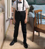 羅蒙兒童禮服男童西裝套裝花童馬甲三件套鋼琴畢業(yè)演出服小主持人西服 黑色背帶四件套短袖 150 曬單實拍圖