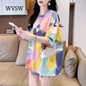 WVSW潮牌設(shè)計(jì)感小眾純棉短袖t恤女夏季韓版寬松中長款扎染漸變色上衣 淺彩色 M 曬單實(shí)拍圖