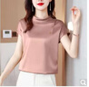 度凡尼斯真絲短袖女桑蠶絲高領(lǐng)洋氣真絲短袖設計感小眾獨特別致顯瘦上衣 藕粉色 L 曬單實(shí)拍圖
