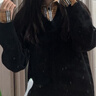 派吉鯊黑色格子假兩件拼接V領毛衣女春秋冬2025新款小眾上衣 黑色 假兩件 S 建議75-95斤 曬單實拍圖