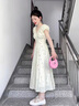 紅蜻蜓垂墜感連衣裙夏季法式甜美V領(lǐng)小飛袖仙女氣質(zhì)長(zhǎng)裙收腰顯瘦高級(jí)感 白色長(zhǎng)裙 L【建議110-120斤】 曬單實(shí)拍圖