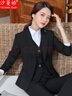 汐蔓嬌職業(yè)西裝外套女裝修身春秋氣質(zhì)小西服女士大學(xué)生面試正裝工裝作服 黑色西裝+褲子+襯衫 4XL 碼(適合體重140-150) 曬單實(shí)拍圖