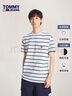 TOMMY JEANS【重磅厚實】夏男女純棉條紋針織刺繡圓領(lǐng)短袖T恤上衣18659 白綠條紋YBR L （推薦：150-165斤） 曬單實拍圖