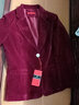 皮爾卡丹（pierre cardin）金絲絨西裝2023秋裝新款天鵝絨長(cháng)袖西服韓版修身絲絨小西裝外套女 酒紅色 現貨 XL 【112-118斤】 曬單實(shí)拍圖