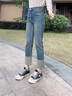 皮爾卡丹（pierre cardin）小個(gè)子褲腳拼接撞色高腰直筒牛仔褲女2025春秋季新款九分煙管褲子 藍色九分[高品質(zhì)] M _[建議100-110斤] 曬單實(shí)拍圖