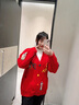 嫻妃2023秋冬新款女裝慵懶風(fēng)開衫毛衣外套女式寬松刺繡V領(lǐng)針織衫 紅色 均碼 曬單實拍圖