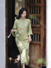 浮云堂.風(fēng)」青玉.中式旗袍改良連衣裙女25夏款立領(lǐng)提花禪意茶服 淺灰綠 M 曬單實(shí)拍圖