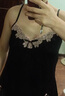 KJ法國睡衣女夏季冰絲綢吊帶短褲兩件套裝春秋夏天性感蕾絲家居服 黑色【吊帶+短褲】 M【適合80-100斤】 曬單實(shí)拍圖