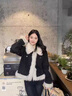 羅蒙（ROMON）韓系小香風毛絨牛仔外套女秋冬季高級感小個子寬松加厚外套女裝 黑色 L -110-125斤 曬單實拍圖