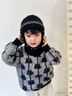 銘隋兒童帽子男孩秋冬款圍脖套裝女童加絨針織帽中童護耳毛線(xiàn)帽男童冬 黑色 曬單實(shí)拍圖