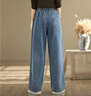 蘑菇同學(xué)大碼牛仔褲女春秋季2025新款小個(gè)子顯高顯瘦直筒牛仔闊腿褲女春季 藍色 XL 【建議130-145斤】 曬單實(shí)拍圖