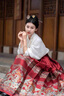 領(lǐng)季（Lingtos）馬面裙國風(fēng)新中式游龍?zhí)ぱ┟髦品聤y花漢服女飛機袖春秋套裝連衣裙 白色上衣+紅色馬面裙 M 曬單實拍圖