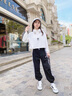 FNJ KIDS女童套裝春秋2025新款洋氣中大童休閑polo衫衛衣兒童兩件套 M英文套裝紫色 150 (建議身高140-150cm) 曬單實(shí)拍圖