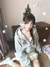 燦圖 韓系可愛小熊印花連帽衛(wèi)衣女秋季寬松開衫外套ins潮流拉鏈上衣服 白灰色 L 曬單實拍圖