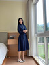 lagogo抽繩收腰文藝通勤連衣裙女拉谷谷春秋新款不對(duì)稱(chēng)設(shè)計(jì)a字裙 藏青色(M0) M 曬單實(shí)拍圖