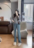 雪妃藍(lán)琪褲子女裝秋季新款2024茶系穿搭一整套裝奶系炸街今年流行時(shí)尚套裝 灰色開衫+藍(lán)色牛仔褲 M 曬單實(shí)拍圖