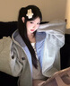 衣品元假兩件外套女2025秋季冬季韓版寬松學(xué)生百搭開(kāi)衫連帽衛衣女 灰色 L （100-120斤 曬單實(shí)拍圖