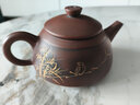 覓陶欽州坭興陶茶壺梁業(yè)蘭全手工線刻西施壺/水平壺/仿古壺普洱泡茶壺 知足常樂一壺兩杯 240ml 曬單實拍圖