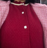 兆君秋冬圓領(lǐng)羊絨衫女裝本命年珍珠毛衣外套加厚紅色針織衫上衣 石榴紅 L 曬單實(shí)拍圖