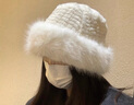 目丸漁夫帽女冬季帽子女冬季顯臉小保暖休閑百搭防寒護(hù)耳毛絨水桶帽子 白色 曬單實(shí)拍圖