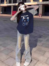 純棉重磅美式復(fù)古短袖t恤女夏季2025新款寬松小個(gè)子插肩撞色上衣 花灰拼藏青色【純棉重磅】 M（80-100斤） 曬單實(shí)拍圖