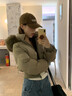 棉致大毛領(lǐng)短款羽棉絨服女2025冬季新款歐美風(fēng)收腰顯瘦減齡棉襖外套 駝色 S 曬單實(shí)拍圖