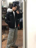 冊裁（CECAI）美式潮牌字母刺繡毛領(lǐng)連帽棉服男外套2024冬季派克服棉衣 黑色 M 曬單實(shí)拍圖