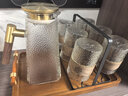 格娜斯（CRISTALGLASS）隔熱茶杯防燙喝水杯子大容量耐熱家用套裝待客玻璃杯客廳水杯茶具 銅柄金蓋壺+黑色杯架+提手木盤(pán)+錘紋杯6只 曬單實(shí)拍圖