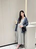 愛莉安娜孕婦裝秋季套裝連衣裙2025新款休閑條紋襯衫時(shí)尚背心裙兩件套 淺灰色背心裙 L 曬單實(shí)拍圖