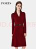 PORTS寶姿女裝秋季新款優(yōu)雅酒紅色V領(lǐng)束腰連衣裙 赤霞珠紅 XXS (0) 曬單實(shí)拍圖