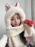 唐獅（TonLion）冬天火狐貍耳朵帽子圍巾手套一體毛茸茸加厚保暖護耳三件套帽子女 淺咖色 曬單實(shí)拍圖
