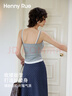 Henny Rue女士吊帶背心女假兩件自帶胸墊莫代爾撞色系扣美背春夏可外穿上衣 淺麻灰 均碼 曬單實(shí)拍圖