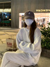 LDBE白灰色無帽衛(wèi)衣女秋冬2025新款爆款加絨加厚寬松美式復(fù)古圓領(lǐng)上衣 白灰色【春秋薄款】 M（95斤以內(nèi)） 曬單實拍圖