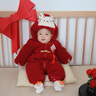 班喜迪嬰兒衣服秋冬裝嬰幼兒寶寶新年連體衣百天周歲禮服外出過(guò)年拜年服 紅色 73cm 曬單實(shí)拍圖
